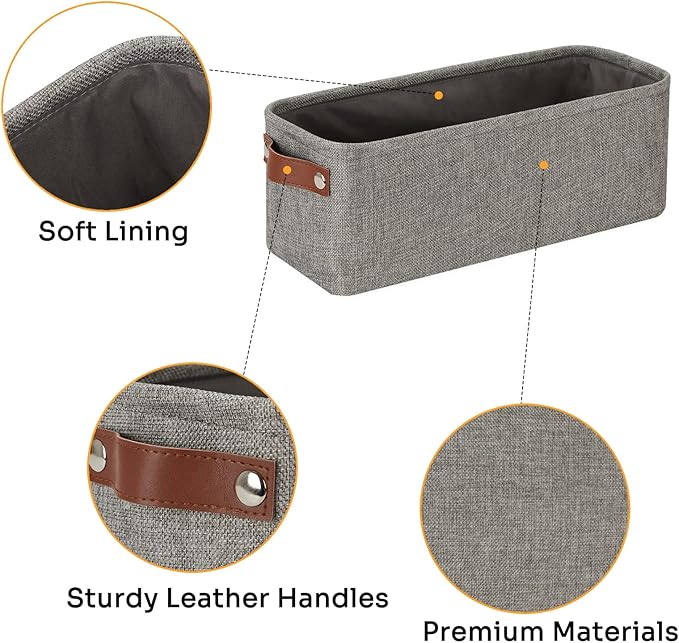 DULLEMELO Soft Cotton Fabric Bathroom Storage Baskets 2 Pack Fabric Shelf Baskets for Gifts Empty Small Storage Organizer for Closet,Toys,Bedroom (Grey)