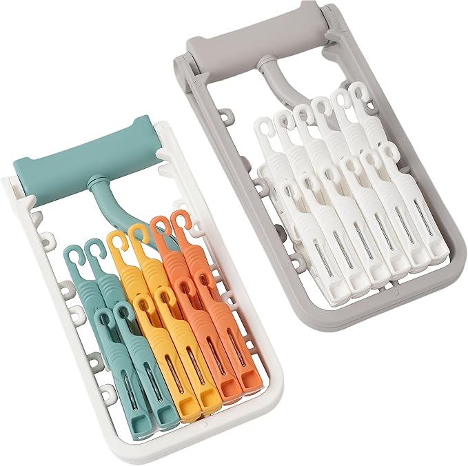 Clothes Drying Racks 2 Pack Grey Colour Small Folding Portable Underwear Hangers with 12 Clips 360° Rotatable Hook for Socks Drying Towels Bras Baby Clothes Gloves Plast