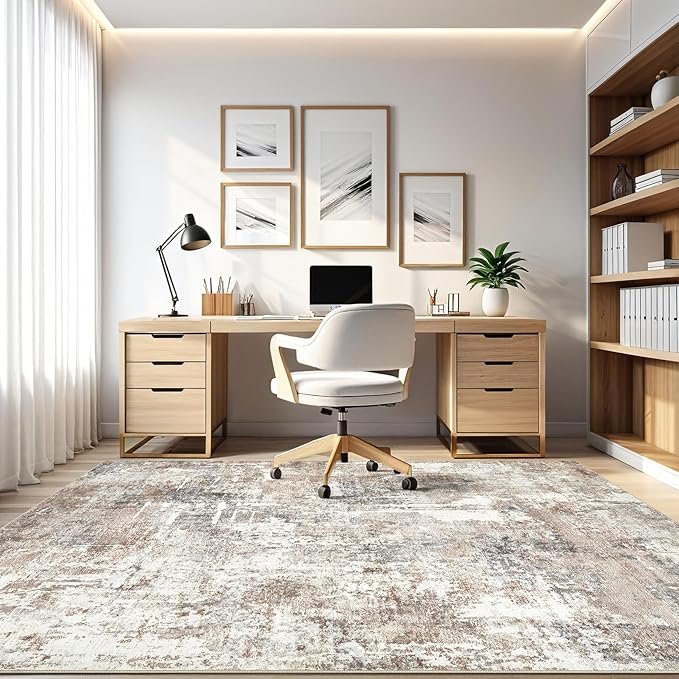 6x9 Area Rugs Washable Rug: Large Abstract Modern Soft Stain Resistant Indoor Floor Non Slip Accent Carpet for Living Room Bedroom Nursery Playroom Dining Room Office Dorm Home House Decor- Brown