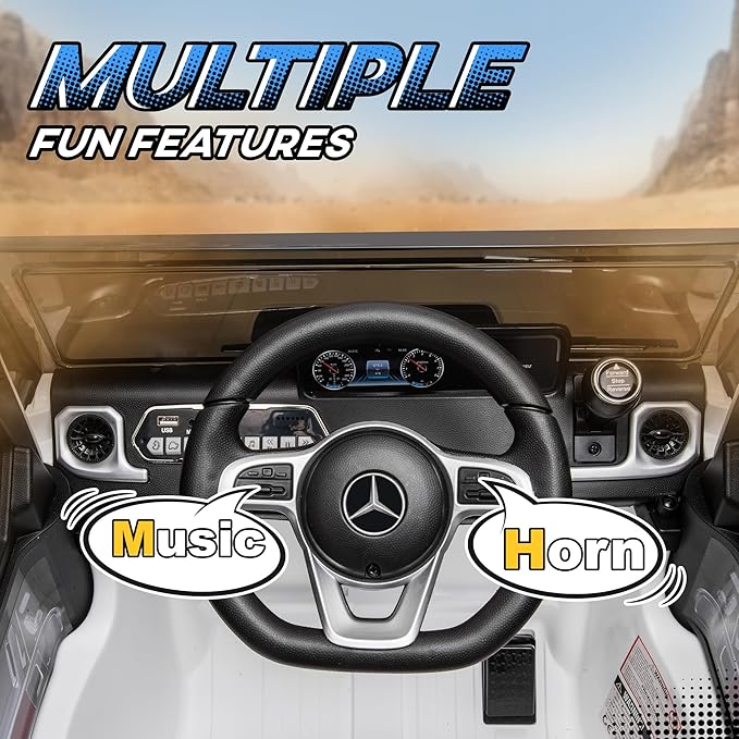 Aosom 12V Kids Electric Car, Mercedes Benz G500 Licensed Battery Powered Ride on Truck for Kids with Remote Control, Headlights, Music, Suspension & Storage for Boys and Girls, White