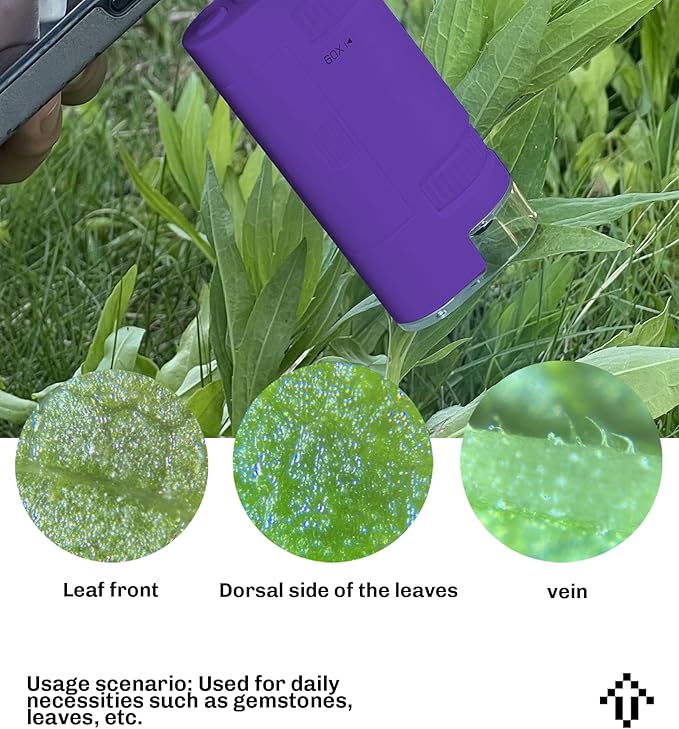 EasyMicro LED Lighted Pocket Microscope 60-120X Magnification Purple Color