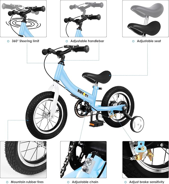 Balance Bike 2 in 1,The Dual Use of a Kids Balance Bike and Toddler Bike, for 2 3 4 5 6 7 Years Old -12 14 16 Inches with Training Theory, Brake, Pedal