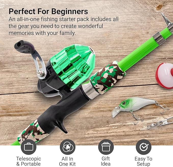 Kids Fishing Pole, Kids Portable Telescopic Fishing Rod Set, Tackle Box and Fishing Net Combo Kit, Kids Fishing Gear for Boys and Girls Age 5-10 and Youth