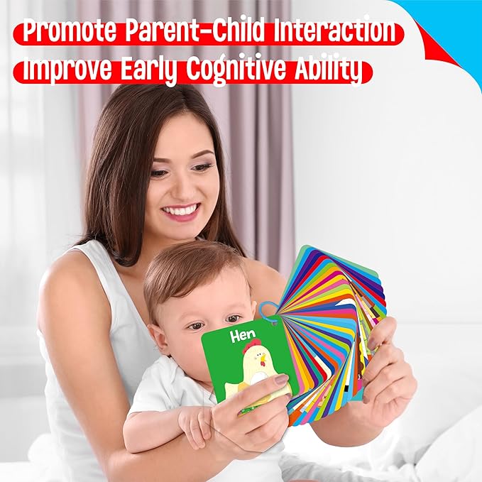 80 PCS Word Flashcards, Double Sided First Word Cards- Alphabet, Numbers, Foods, Animals, CVC Words, Colors & Shapes with 4 Reclosable Rings, Early Learning Tool for Pre-K Kindergarten Toddlers