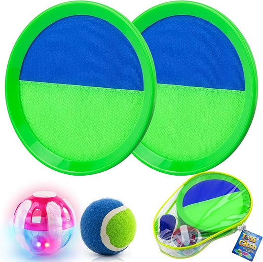 Ayeboovi Kids Outdoor Beach Pool Toys Toss and Catch Ball Set Upgraded Light UP Ball Yard Lawn Games for 3-10 Years Boys Girls Toddlers Easter Basket Stuffers-Green