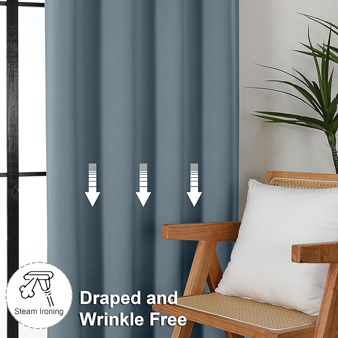 Simplebrand Ava Stone Blue Blackout Curtains for Bedroom 72 Inch Length 2 Panels, Privacy Thermal Insulated Rod Pocket Door Window Curtains for Patio French Door Front Door, W40 x L72 Inch, Stone Blue