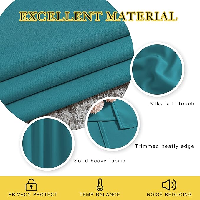 NICETOWN Peacock Teal Blackout Curtains for Living Room, Grommet Thermal Insulated Window Drapes Room Divider Blinds Sound Reducing for Living Room, W46 x L102, 2 Pieces