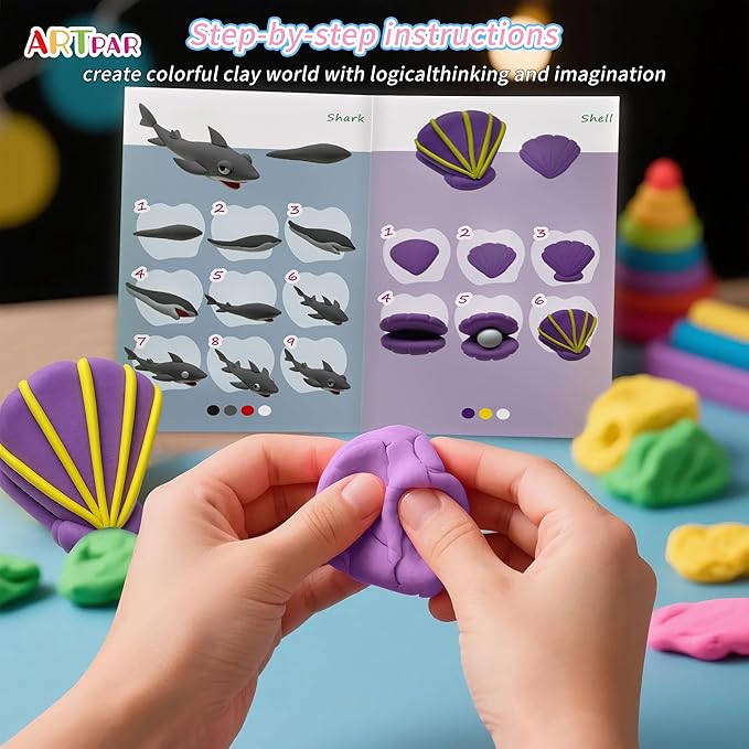 ARTPAR Air-Dry Clay Kit for Kids,12 Marine Animals‌ Modeling Magic Clay Sculpting Tools Set,Non-Toxic, Ultra-Light,Creative DIY School Arts & Crafts Gifts for Boys & Girls Ages 3-12