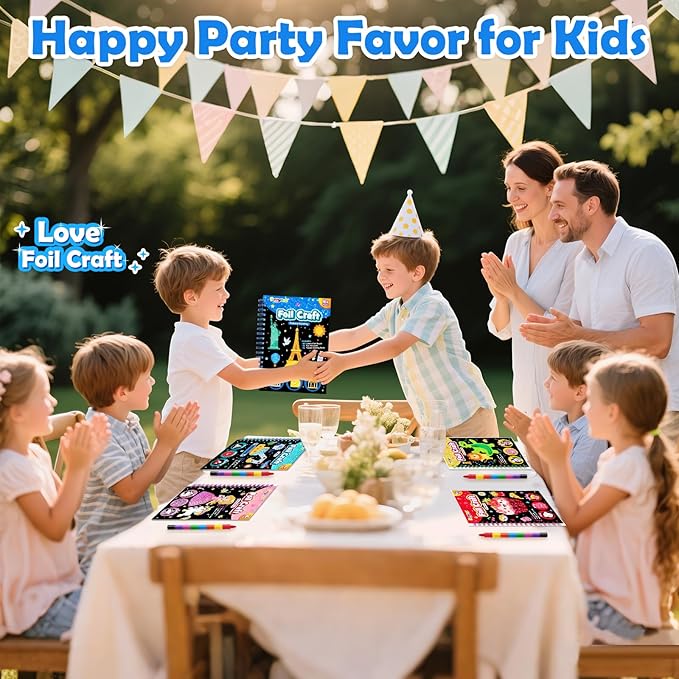 FUNNYB&G Foil Art Craft Activity for Kids - Gift for Girls Boys Crafts for Kids Fun Art Supplies DIY Creative Travel Toys, Birthday Gift Party Favor Toys for Girls 4 5 6 7 8 9 Years Old(Buildings)