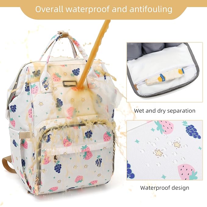 Diaper Bag Backpack, Diaper Bags for Baby Girls Boys, Baby Bags for Moms Dads, Nappy Changing Bag with Insulated Pockets,Multi-functional Waterproof Backpack with Stroller straps-Berry White