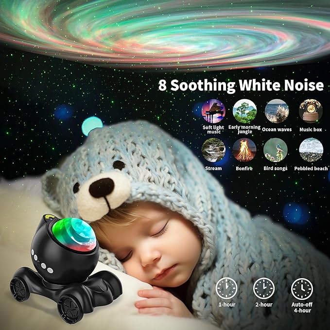 ENOKIK Galaxy Projector, Star Aurora Projector Built-in Bluetooth Speaker, Night Light for Kids Adults, White Noise Light for Home Decor/Relaxation/Party/Music/Gift (Black)