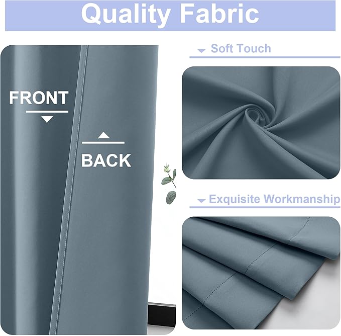 Simplebrand Ava Stone Blue Blackout Curtains for Bedroom 72 Inch Length 2 Panels, Privacy Thermal Insulated Rod Pocket Door Window Curtains for Patio French Door Front Door, W40 x L72 Inch, Stone Blue
