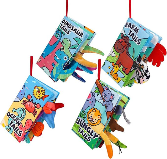 4 Pack Baby Books 0-6 Months, 4PCS Crinkle Books for Babies, Touch and Feel Sensory Books for Babies, Infant Toys 0-6 Months, Soft Fabric Toy Shower Gift, Baby Crinkle Book - 4 Pack Blue