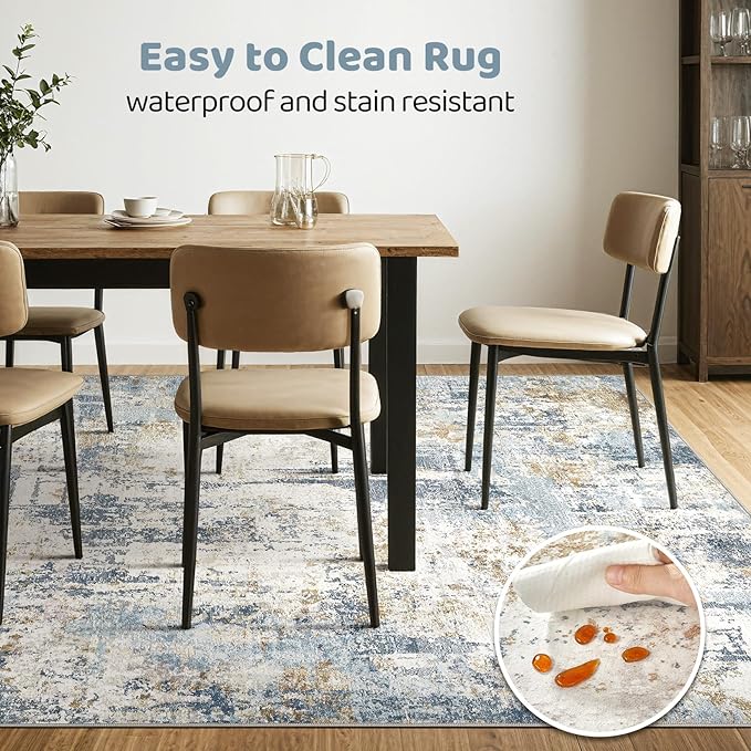 7x10 Area Rugs Washable Rug: Living Room Large Abstract Modern Soft Stain Resistant Indoor Floor Non Slip Accent Carpet for Bedroom Nursery Playroom Office Dining Room Dorm Home House- Blue