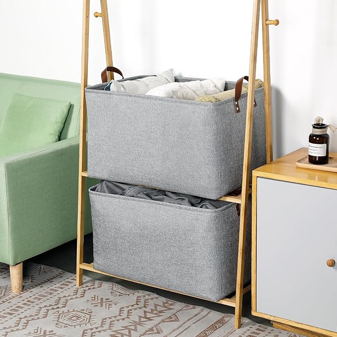 DULLEMELO Large Grey Storage Baskets 70L Oversized Dog Toy Bin Basket, Collapsible 22" X 15" X 13" Extra Large Fabric Baskets for Storage Clothes, Toys, Blankets Organizers (Grey)