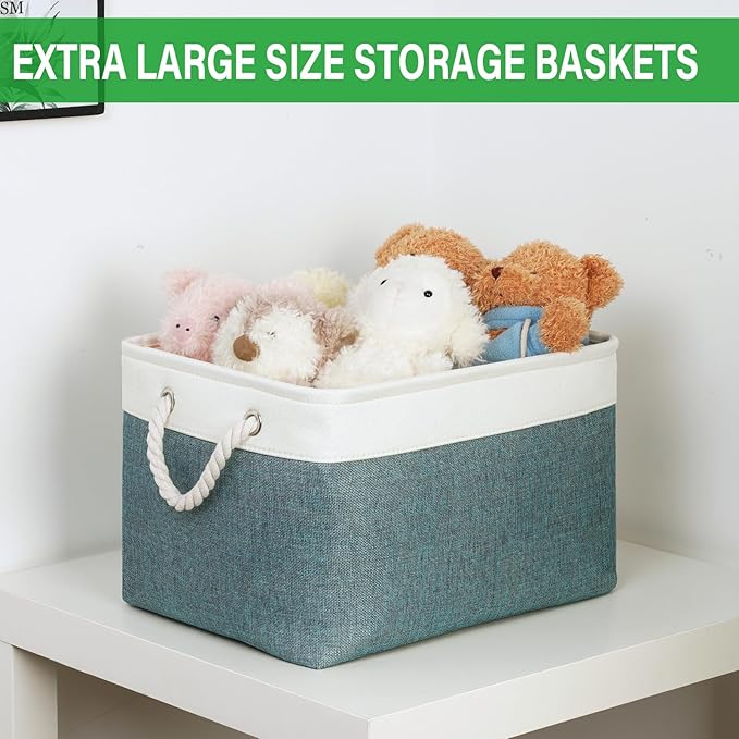 Bidtakay Fabric Storage Baskets for Shelves 3 Pack Large Storage Bins for Organizing Linen Collapsible Organizer for Closet-Deep Green