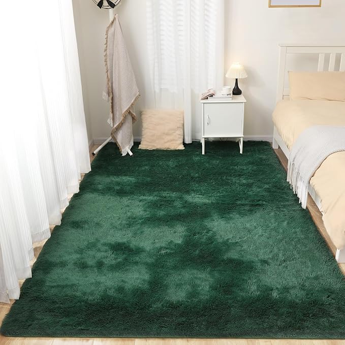 Fluffy Area Rug, 4x6 Green Rugs for Bedroom, Soft Plush Area Rugs for Living Room, Non-Slip Indoor Carpet for Nursery, Study Room, Playroom, Home Decor