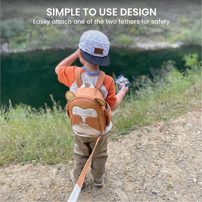 Toddler Harness Backpack Leash - Baby Walking Harness & Anti-Lost Wrist Tether - Kids Backpack 5 Storage Pockets and 2 Adjustable Child Leashes for Kids 1, 2,3,4,5,6,7 Years Old - Ultra-Soft - Monkey