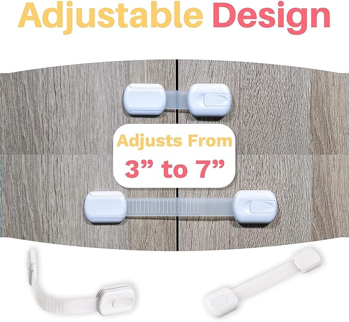 Inaya 12-Pack Child Proof Locks for Cabinet Doors, Drawers, Fridge, Toilet Seat, Dishwasher, Trash Can, Cupboard - 3M Adhesive - No Drilling - Baby Proofing Cabinet Locks