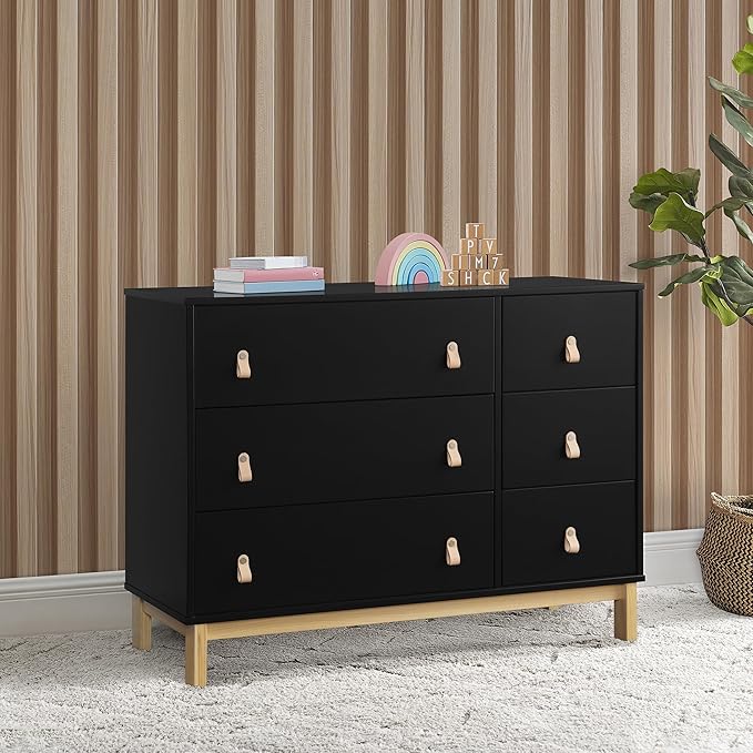 GAP babyGap Legacy 6 Drawer Dresser with Leather Pulls and Interlocking Drawers - Greenguard Gold Certified, Ebony/Natural
