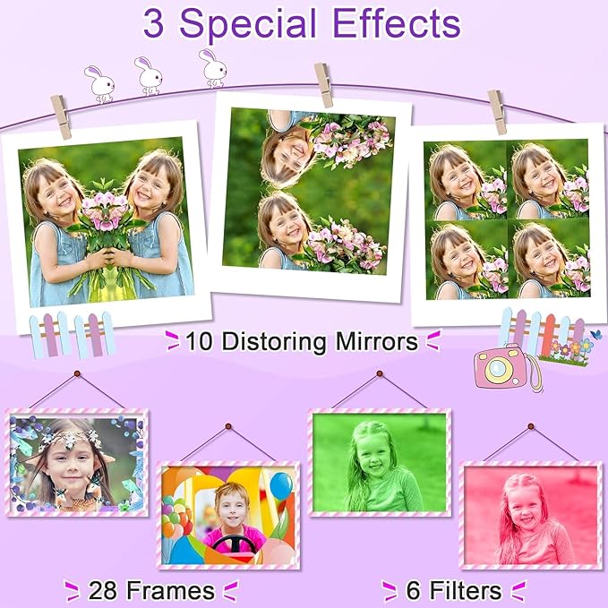 GKTZ Toys for Girls Age 3-8, Kids Camera Digital Video Toddler Camera Children Camcorder Birthday Gifts for 3 4 5 6 7 8 Year Old Girls with 32GB SD Card