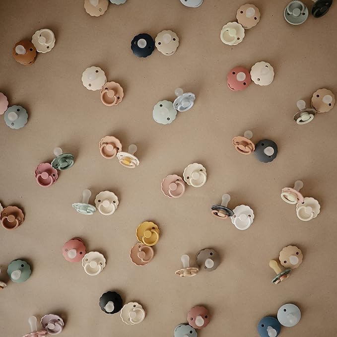 FRIGG Daisy SilkySoft Silicone Baby Pacifier | Made in Denmark | BPA-Free (Baby Pink/Soft Lilac, 6-18 Months)