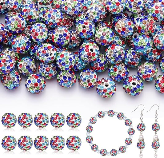 160pcs 10mm Rhinestone Beads for Jewelry Making, White Mixed Shiny Round Disco Ball Beads Bulk, Sparkle Crystal Clay Christmas for Bracelet Baseball Necklace Earring Crafting and DIY