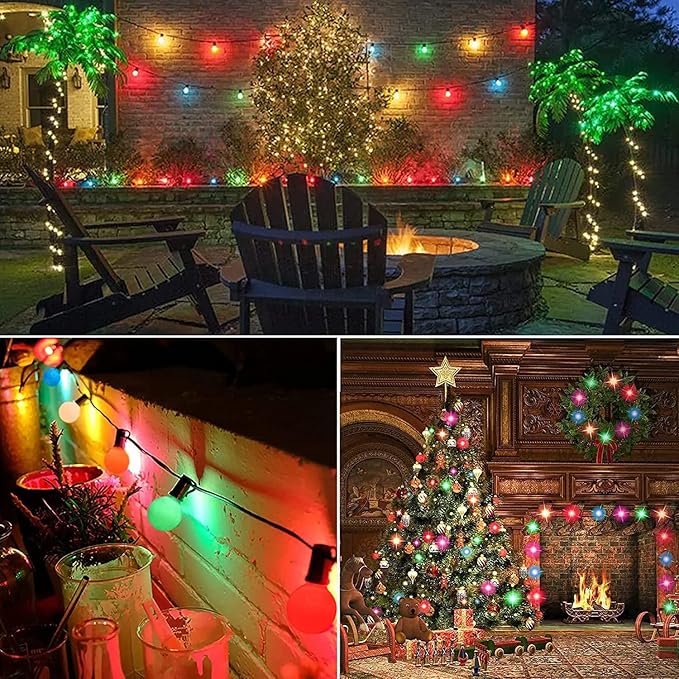 G40 LED Outdoor String Lights，25Ft Globe Multicolor Christmas Decorations String Lights with 27 Shatterproof LED Bulbs, Hanging Outdoor Patio Lights for Outside Backyard Porch Balcony Party- Black