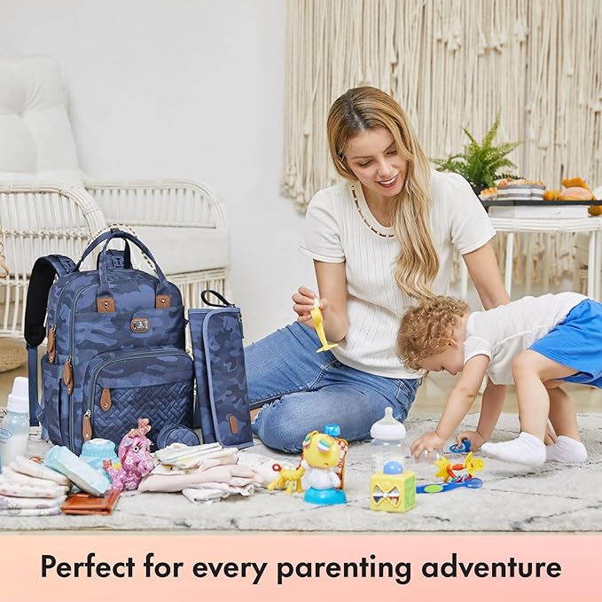 Dikaslon Diaper Bag Backpack with Changing Pad, Pacifier Case and Stroller Straps, Large Unisex Baby Bags for Boys Girls, Camo