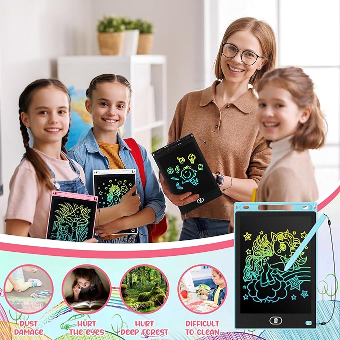 Tinlade 12 Pack LCD Writing Drawing Tablets 8.5 Inch Bulk Colorful Doodle Board Erasable Electronic Painting Drawing Pads Learning Toy Gifts for Kids Boys Girls(Pink, Light Blue, White, Black)