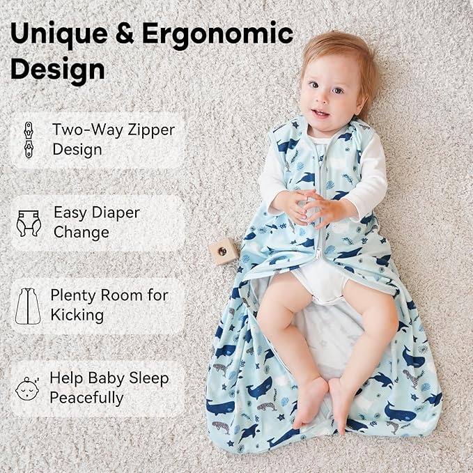 Baby Sleep Sack 18-24 Months 0.5 Tog Wearable Blanket Baby, 3 Pack 100% Cotton Lightweight Sleeping Sack with 2-Way Zipper for Infant Toddler Shark