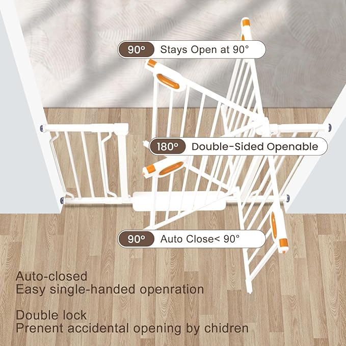 owlie 37.4" Extra Tall Wide Baby Gate for Stairs Doorways,66-75 Inch Extra Large Long Baby Gate with Door Indoor Safety Metal Pressure Mounted Pet Gate with Walk-Thru Auto Close, White
