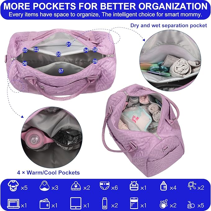 Diaper Bag Tote: Mommy Bag, Baby Bag for Boy and Girl, Mom Hospital Bag, Twins or 2 Kids Diapers Bag