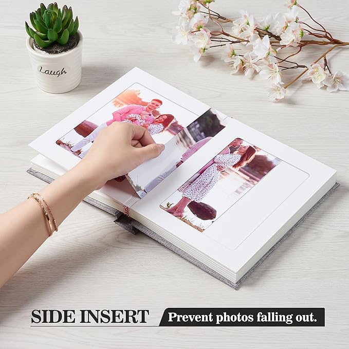Photo Album 5x7 with Writing Space Linen Cover 5x7 Photo Album Book Holds 20 Photos Ideal for Wedding Theme-Album and Baby Photo Albums (White,20 Pockets)