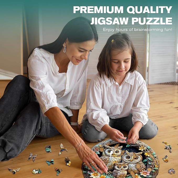 Wooden Puzzles for Adults - 3D Vision Effects Owl Family Wooden Jigsaw Puzzle - Unique Animal Shaped Wood Puzzles Adult - Creative Birthday Gift Family Game (300pcs)