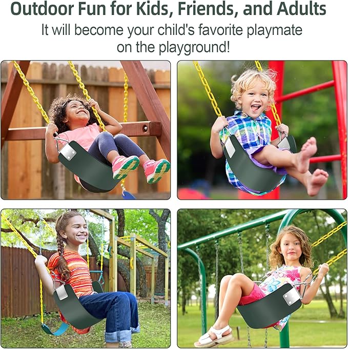 AGPTEK Toddler Swing Heavy Duty Bucket With Adjustable Rope - Cute Shape, 250 LB and 150 LB Capacity - Green