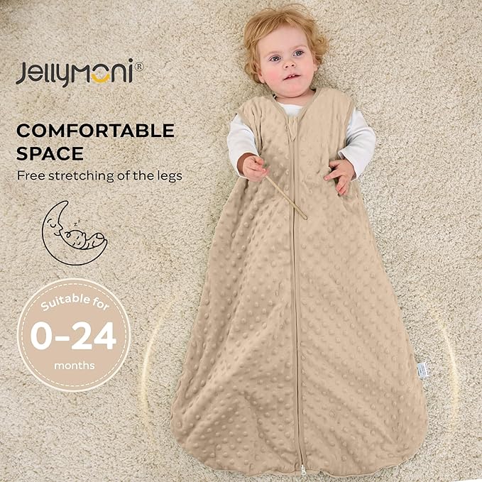 JELLYMONI Fleece Baby Sleep Sack 12-24 Months, 1.5 Tog Warm Winter Baby Wearable Blanket with Plush Dots and 2-Way Zipper, Cotton Toddler Sleep Sack