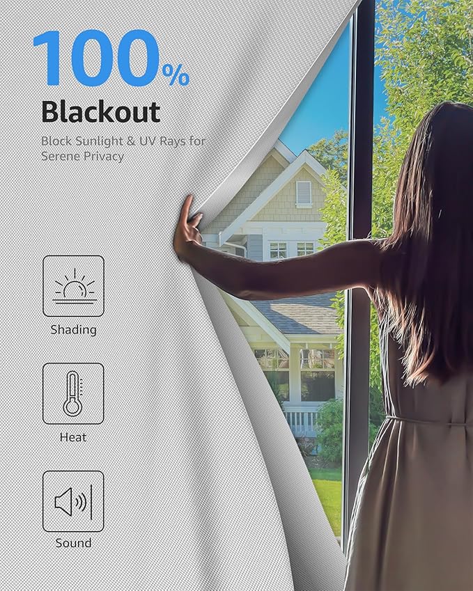 Sumobaby Blackout Curtains for Bedroom 34"x60" Portable No Drill Black Out Window Cover with Upgraded Hook&Loop Tapes,100% Blackout Shades,Thermal Insulated Blinds for Bedroom,Nursery(1 Panel,White)