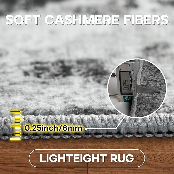 9x12 Area Rugs for Living Room Rug Washable: Modern Large Rug for Dining Room Bedroom Carpet Non Slip 9 by 12 Indoor Abstract Nursery Home Office Black Grey