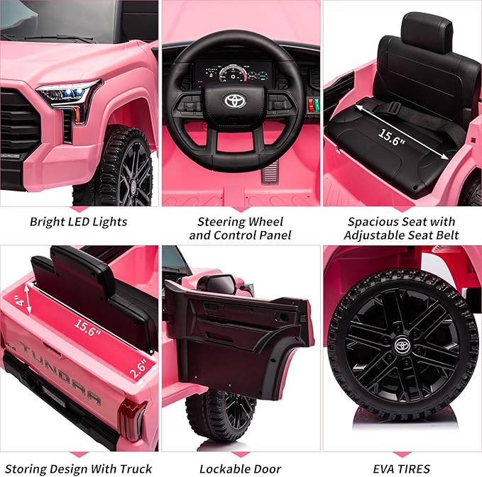 Electric Car for Kids, Licensed Toyota Tundra 12V Electric Truck, Off-Road Kids Car w/Remote, Spring Suspension & 3 Speeds, LED Headlights, Ride-On Toys for Boys/Girls