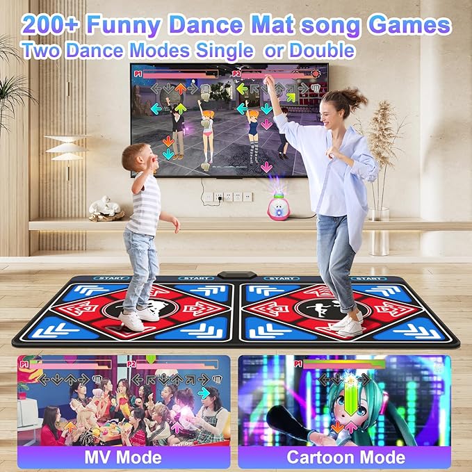 Dance Mat for Kids and Adults,Double Dance Mats with Camera,Electronic Dance Pad for TV, Dancing mat for Exercise,Plug& Play Game for Kids,Gifts for Girls Boys Ages 3+