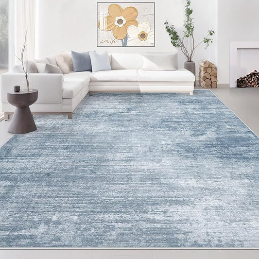 Area Rugs 9x12 Living Room: Washable Rug Modern Abstract Large Rugs Soft Non Slip Neutral Rug Stain Resistant Indoor Carpet for Bedroom Kitchen Dining Room Table Nursery Home Office Rugs(Blue,9'x12')