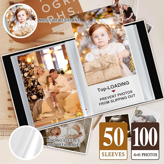 Lanpn Baby Photo Album 4x6 100 Pockets 2 Packs, Mini Linen DIY Window Newborn Bebe Album Memory Book Sets, Holds 100 Top Loader Vertical Pictures Gift for Kids Boy Girl Baby Shower, Colorful