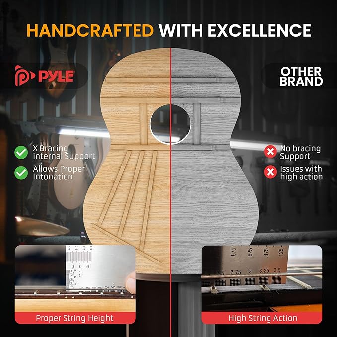 Pyle Beginner Acoustic Guitar Kit, 3/4 Junior Size All Wood Instrument for Kids, Adults, 36" Natural, Gloss