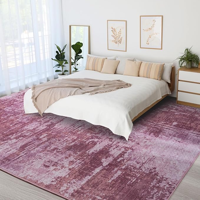 Kelarea Living Room Rug, 6x9 Rug Modern Abstract Washable Rugs Pink Faux Wool Vintage Carpet, Non Slip Rugs for Bedroom, Dining Room, College Dorm, Kids Playroom, Home Office