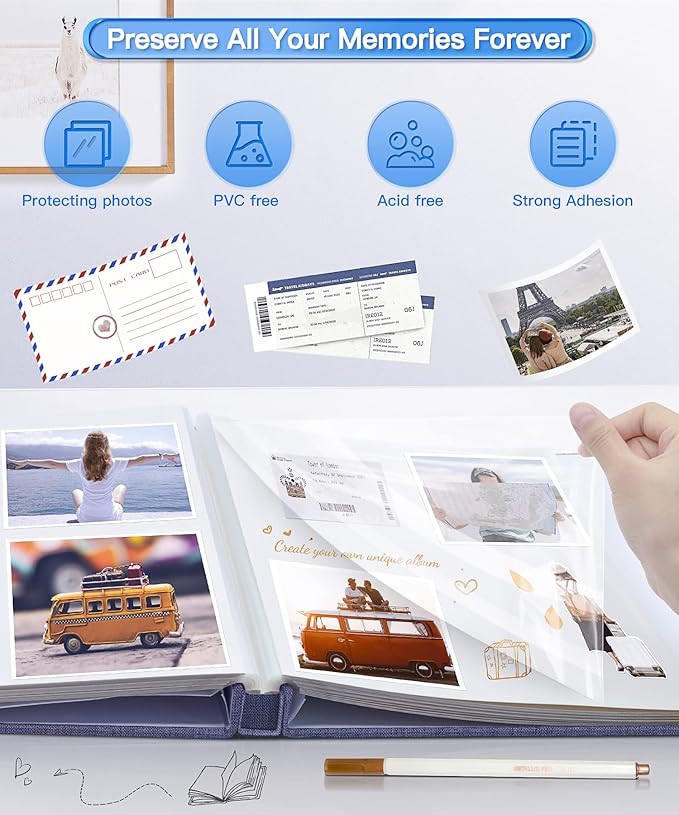 Popotop Photo Album Self Adhesive Scrapbook Album for 4x6 5x7 8x10 Pictures DIY Photo Book as Scrapbooking Supplies Kits, Birthday Gifts for Women Mom Wedding Baby Family Travel
