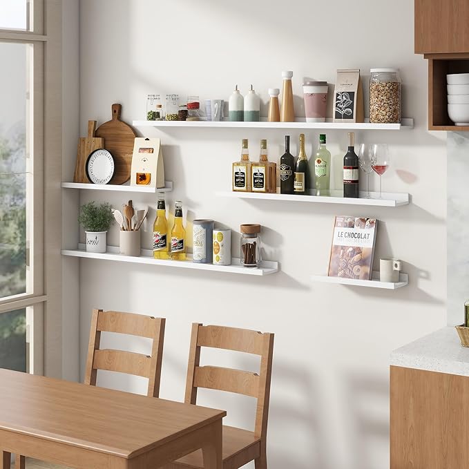 Floating Picture Ledge Shelves for Wall Set of 4, 24 Inch Wall Shelves with Lip Long Large Nursery Book Shelf for Toys Storage Kids Bookshelf Wall Mounted Living Room Bedroom Decor Frames