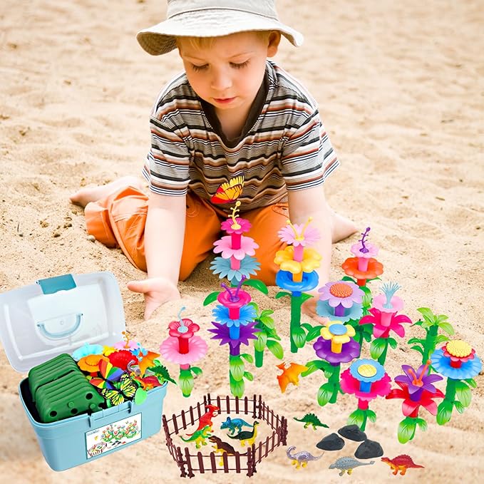 Toys Gifts for Toddlers Boys Girls Age 2 3 4 5 6,167 PCS Dinosaur Flower Garden Building Blocks,STEM Fine Motor Skill Stacking Games,Christmas First 1st Birthday Gifts for Preschool Kids 2+ Years Old