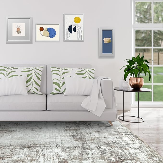 8x10 Area Rugs for Living Room Rug Washable: Modern Large Rug for Dining Room Bedroom Carpet Non Slip 8 by 10 Indoor Abstract Nursery Home Office Brown Grey