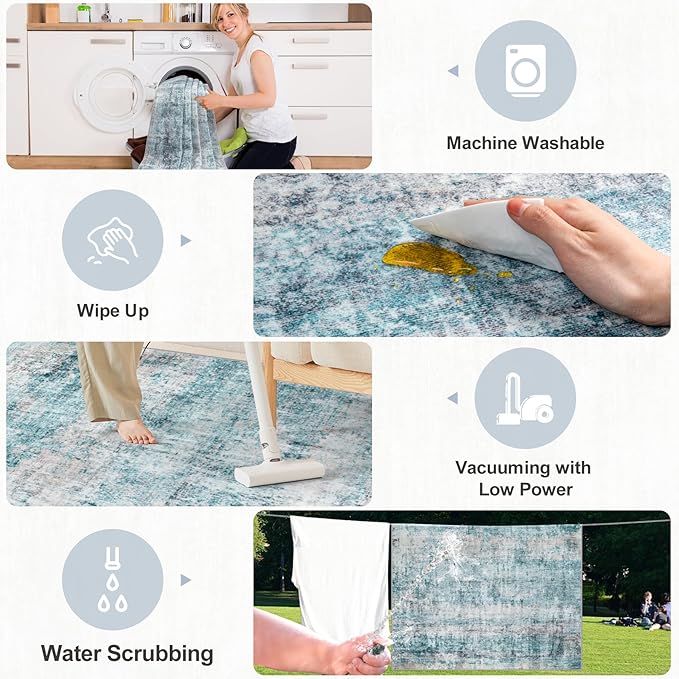 6x9 Area Rugs for Living Room - Washable Rug Modern Abstract Soft Large Neutral Non-Slip Carpet Indoor Floor Thin Carpets for Bedroom Dining Room Farmhouse Nursery Home Office Green